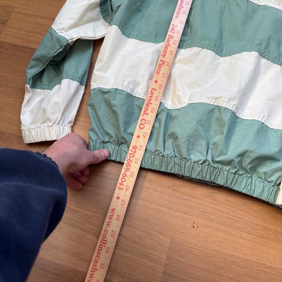 Women's Vintage 80's Izod Club Green White Striped Crop Work Jacket Sz Medium - Picture 3 of 8